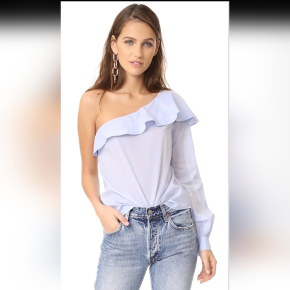 A.L.C. Brielle One-Shoulder blue Poplin Top size 10 NWT - Picture 4 of 12